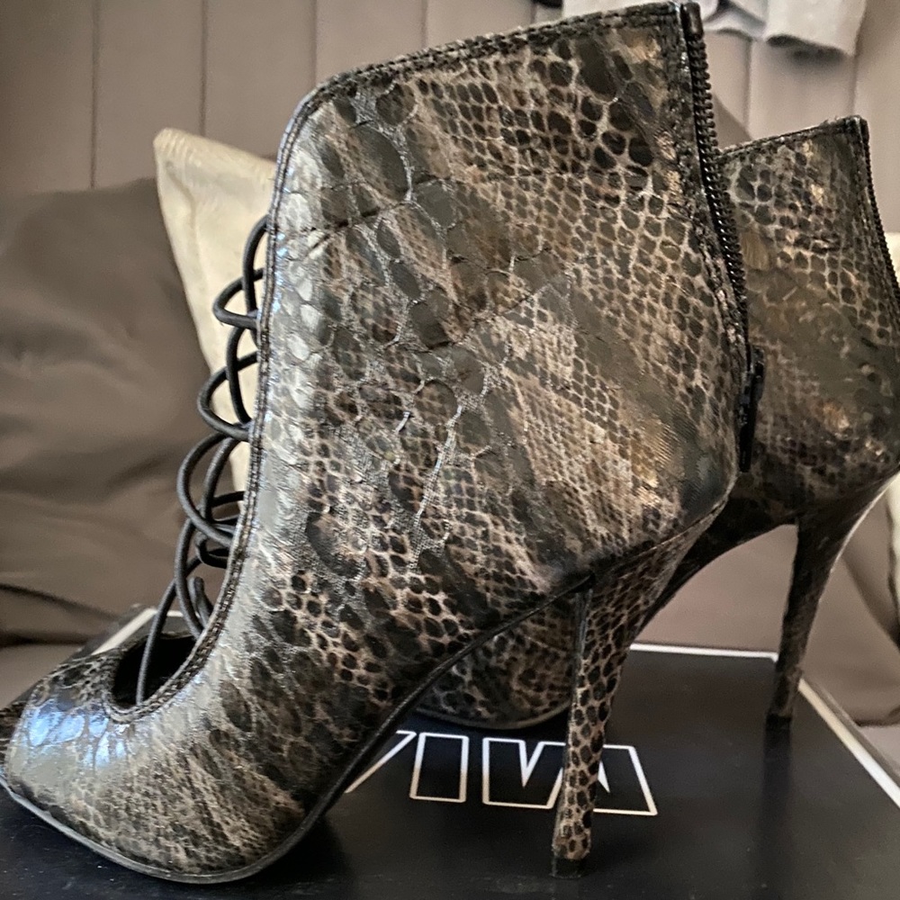 Black multi snake Mia booties/heels